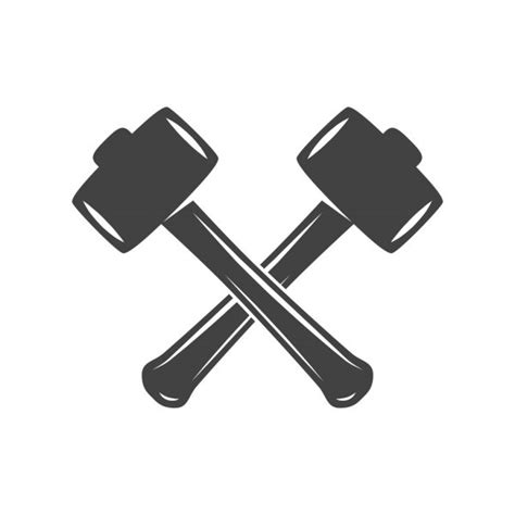 Two Crossed Hammers Vector Flat Icon Labor Symbol Black Silhouette