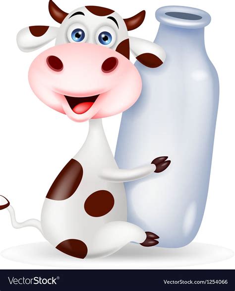 Cute Cow Cartoon With Milk Bottle Royalty Free Vector Image Cow
