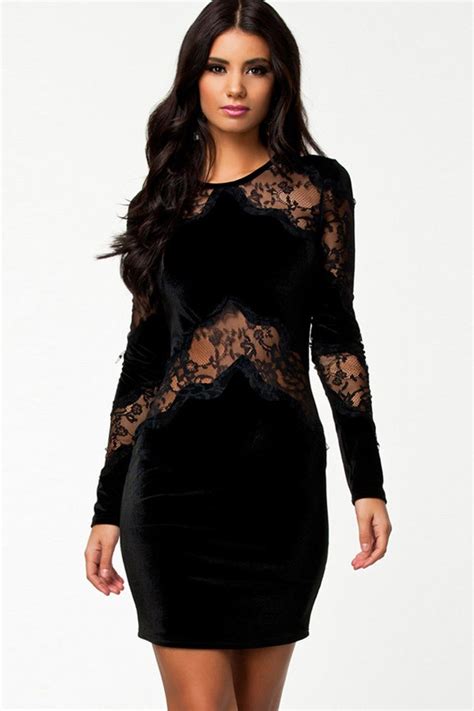 Black Lace Long Sleeve Bodycon Dress Sexy Club Dressesclub Wear