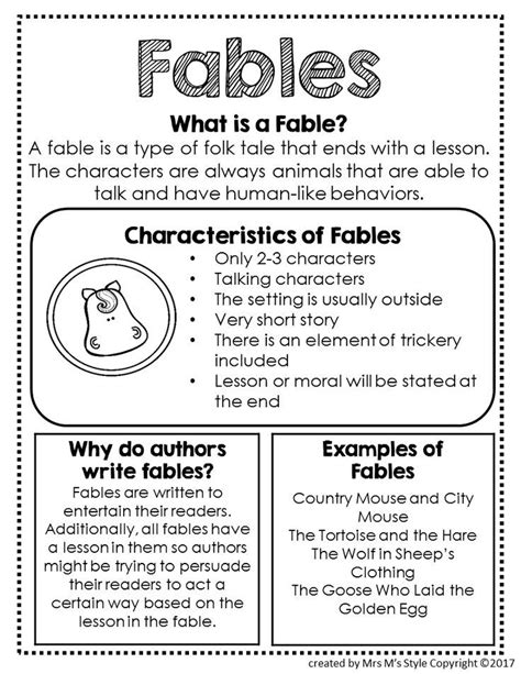 Fables Genre Anchor Chart Teaching Writing Reading Anchor Charts