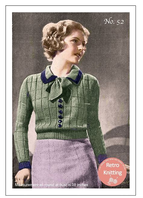 1930s Ladys Pussy Bow Jumper Pdf Knitting Pattern Etsy