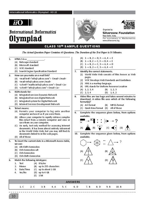 Silverzone Informatics Olympiad Iio Sample Question Paper 2023 For