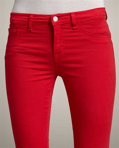 Lyst J Brand Mid Rise Skinny Twill Jeans Bright Red In Red
