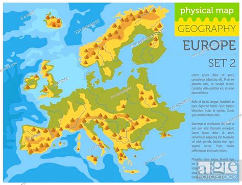 Flat Europe Physical Map Constructor Elements On The Water Surface