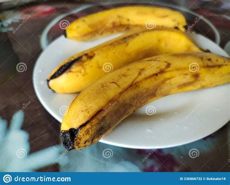 Overripe Bananas With Dark Marks On A Plate Stock Photo Image Of
