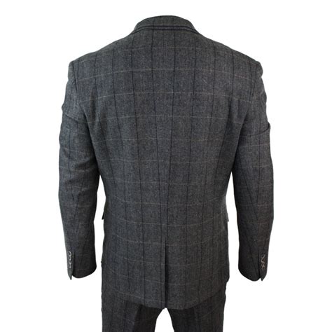 Cavani Albert Mens Herringbone Tweed Check 3 Piece Suit Charcoal