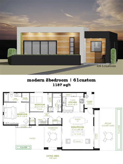 Modern 2 Bedroom House Plan 61custom Contemporary