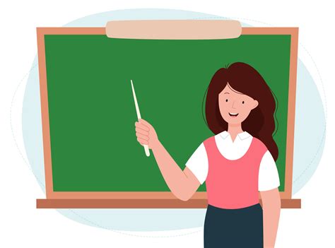 Female Teacher In Classroom Woman Pointing Something On A Chalkboard With A Pointer School And