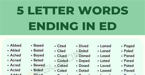 585 Examples Of 5 Letter Words Ending In Ed • 7esl
