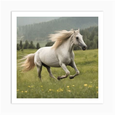 White Horse Galloping Art Print By Digital Bloom Fy