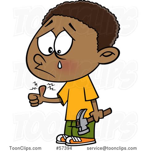 Cartoon Black Boy Crying After Banging His Thumb with a ...
