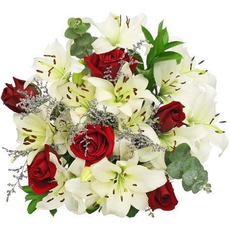 White Lily And Red Rose Bouquet