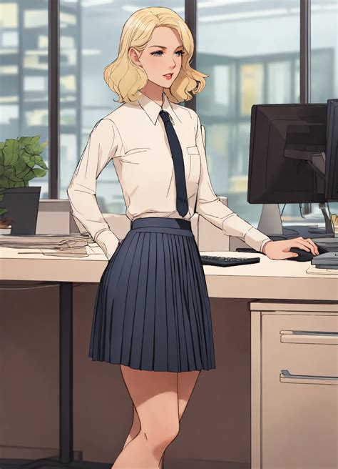 Lexica A Blonde Women In 30s In A Modern Office Wearing A Pleated