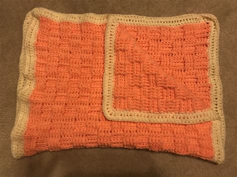Peaches And Cream Crochet Baby Blanket In Basket Weave With Border Sc