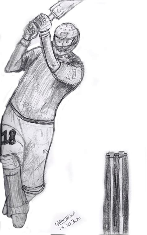 Pencil Sketch Of A Cricket Player Playing A Shot By Mzartwork On