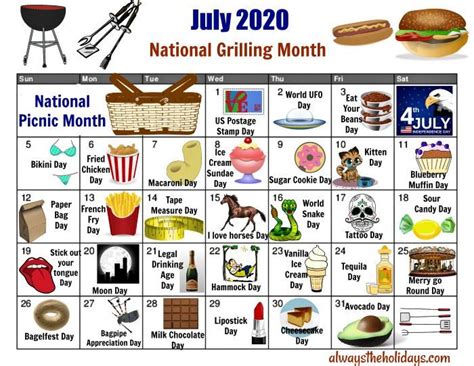July National Day Calendar Free Printable 2020 In 2022 National