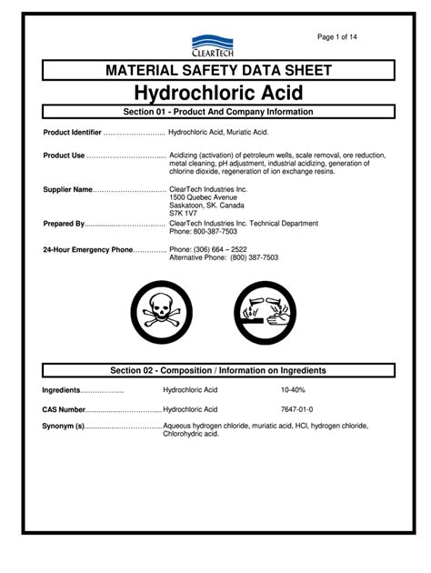 Sds For Hydrochloric Acid Fill Online Printable Fillable Blank