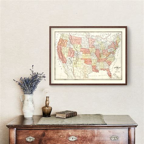 Vintage Map Of United States 1883 By Teds Vintage Art