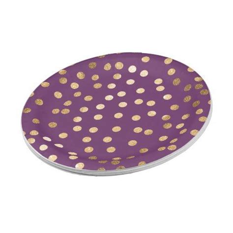 Purple And Gold Glitter Dots Paper Plate Purple Birthday Party Glitter
