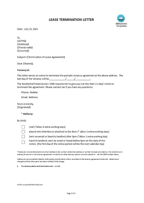 Notice Of Lease Termination Letter From Landlord To Tenant Templates At Allbusinesstemplates Com