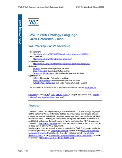 (PDF) OWL 2 Web Ontology Language Quick Reference Guide | Deborah L. McGuinness - Academia.edu
