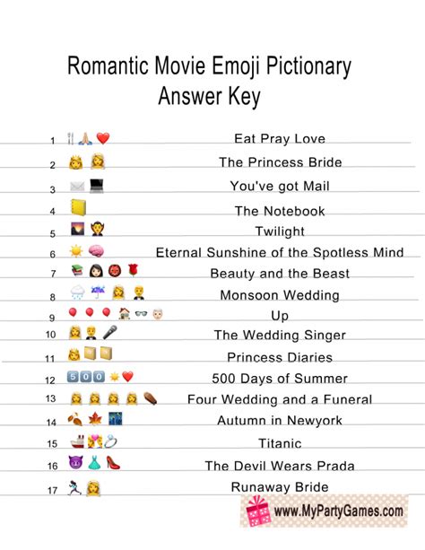 Free Printable Romantic Movie Emoji Pictionary Quiz Romantic Movies