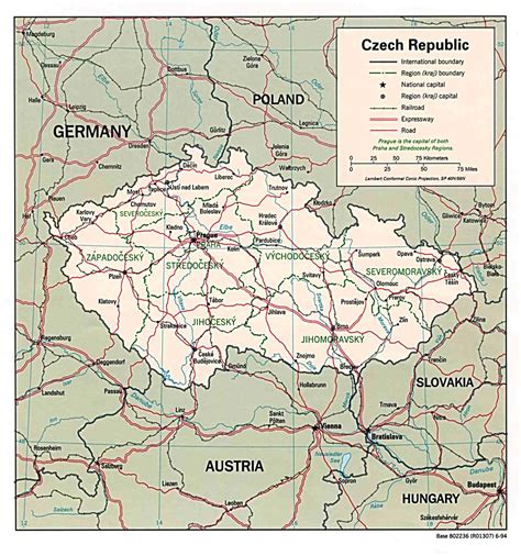 Detailed Political And Road Map Of Czech Republic Czech Republic Detailed Political And Road