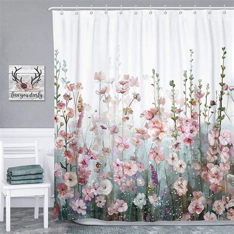Afuly Pink Floral Shower Curtain For Bathroom Colorful Flowers Romantic Wildflower Plants