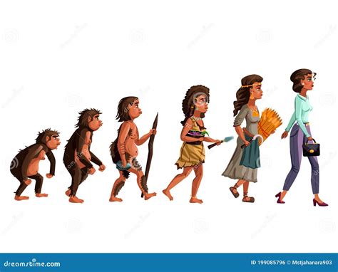 Woman Evolution Vector Cartoon Illustration Stock Vector Illustration Of Neanderthal