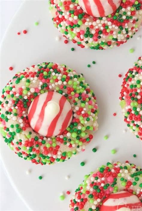 Candy Cane Hershey Kiss Cookie Recipe Thumbprint Cookies