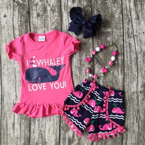 Baby Girls Shorts Sets Boutique Outfit Cute Hot Pink I Whale Love You