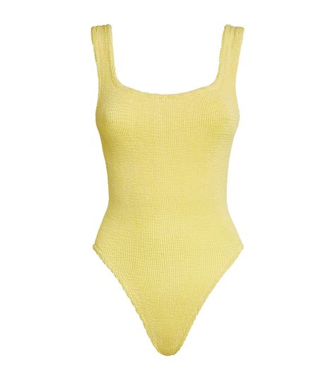 Womens Hunza G Yellow Seersucker Square Neck Swimsuit Harrods Uk