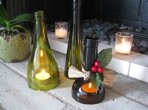 Trio Of Greenbrown Wine Bottle Candle Holders With Removable Etsy