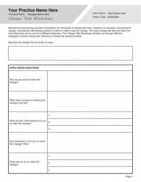Motivational Interviewing Change Talk Worksheet Pdf Therapybypro