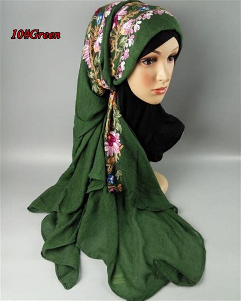mu1149 heavy embroidery flower muslim scarf hijabs 2017 new style fashion islamic headband