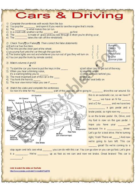 Cars And Driving Keywords Related To Cars Esl Worksheet By Fabione