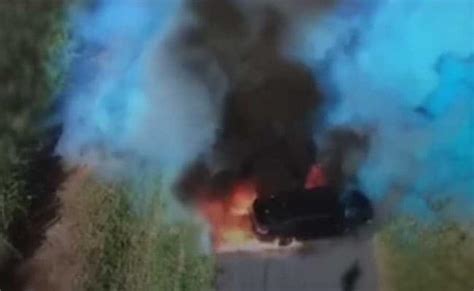 gender reveal party goes terribly wrong as car bursts into flames