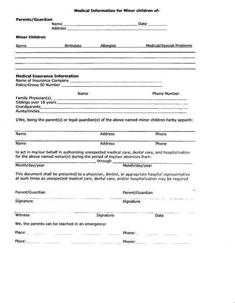 medical release form  child  parents  town