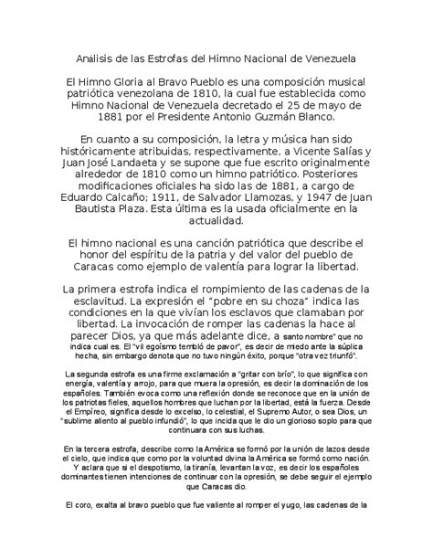 Doc Análisis De Las Estrofas Del Himno Nacional De Venezuela Yarge
