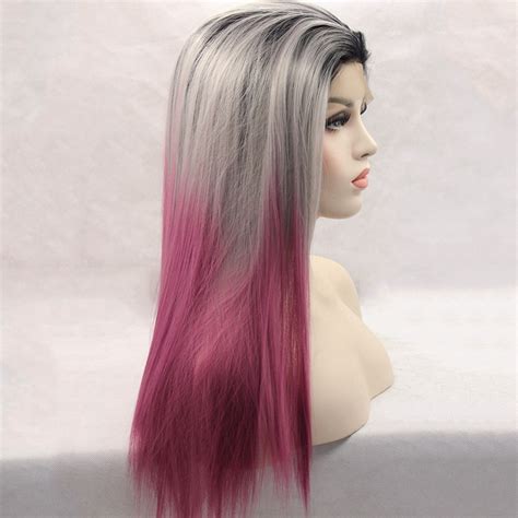 2018 New Silver Purple Ombre Straight Synthetic Lace Front