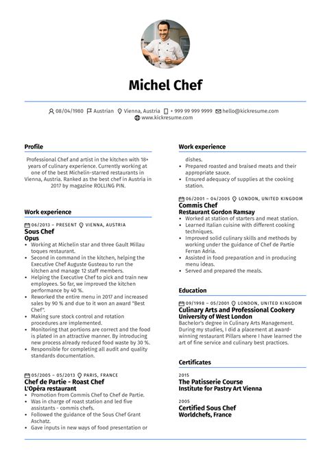 Chef Resume Samples Epicurianorganisations