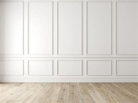 Modern Classic White Empty Interior With Wall Panels And Wooden Floor
