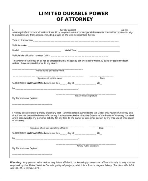 Free Sample Limited Power Of Attorney Forms In Pdf Ms Word