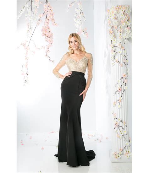 Black Nude Sexy Sleeve Long Dress 2016 Prom Dresses