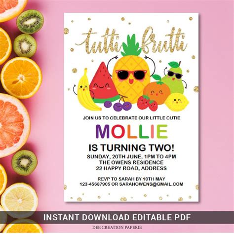 Gold Glitter Tutti Frutti Invitation Tutti Frutti Party Etsy Uk