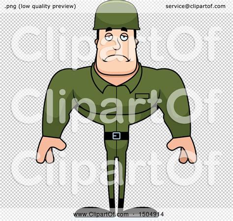 Clipart Of A Sad Buff Caucasian Male Army Soldier Royalty Free Vector