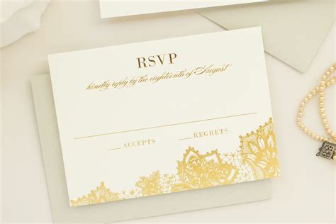 Gold Foil And Blind Letterpress Lace Wedding Invitation Suite Delicate