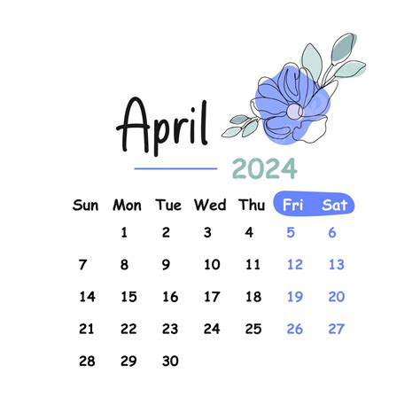 Kalender Bulanan April 2024 Vektor Transparan Kalender Bunga Bulan
