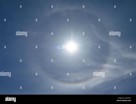 Optical Phenomenon Called 22 Degree Halo Around The Sun Ice Crystals