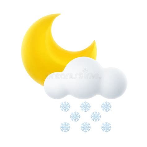 3d Cartoon Weather Icon Of Night Snowfall Sign Of Cloud Crescent Moon
